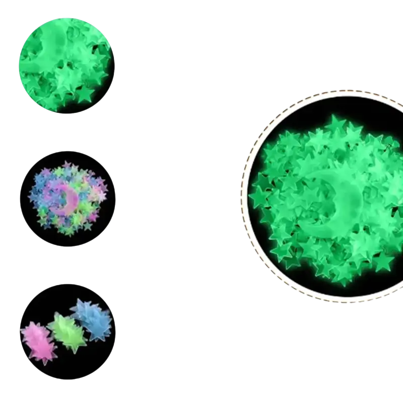 Glow-in-the-dark star and moon decorations.
