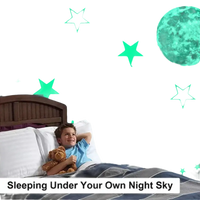 Glow-in-the-dark star and moon wall decorations.