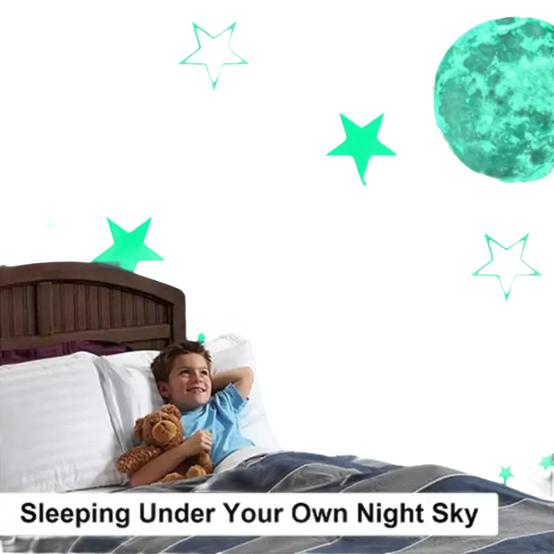 Glow-in-the-dark star and moon wall decorations.