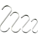 Four shiny metal S-hooks.