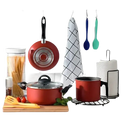 Red cookware set.