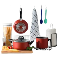 Red cookware set.