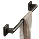 Angled metal towel bar with square mounts.