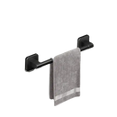 Black towel bar with gray towel.