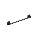 Black metal towel bar with dimensions.