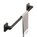 Black metal towel bar with gray towel.