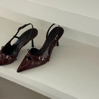 Ladies High Heels New Fashion Buckled Slingback Sandals 2025 Summer Sexy Pointed Toe Stiletto Heels Casual Party Dress