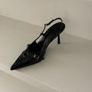 Ladies High Heels New Fashion Buckled Slingback Sandals 2025 Summer Sexy Pointed Toe Stiletto Heels Casual Party Dress