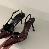 Ladies High Heels New Fashion Buckled Slingback Sandals 2025 Summer Sexy Pointed Toe Stiletto Heels Casual Party Dress