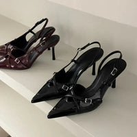 Ladies High Heels New Fashion Buckled Slingback Sandals 2025 Summer Sexy Pointed Toe Stiletto Heels Casual Party Dress
