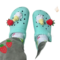 Mint-green clogs with strawberry and ice cream cone charms.
