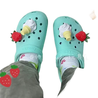 Decorated mint-green clogs.