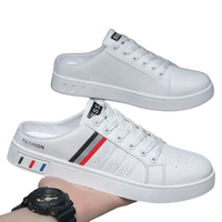 White slip-on sneakers.