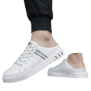 White slip-on sneakers.