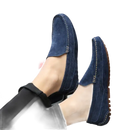 Blue suede driving shoes.