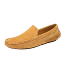 Tan suede loafer.