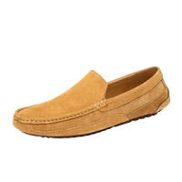 Tan suede loafer.