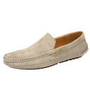 Beige suede loafer.