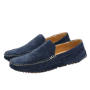 Pair of blue suede loafers.