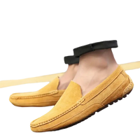 Tan suede moccasins.