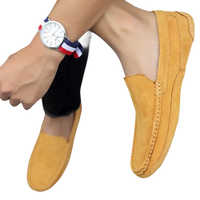 Yellow suede loafers.