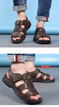 Genuine Leather Shoes for Men Summer New Men Sandals Luxury High Quality Cowhide Beach Shoes Outdoor Anti Slip Men