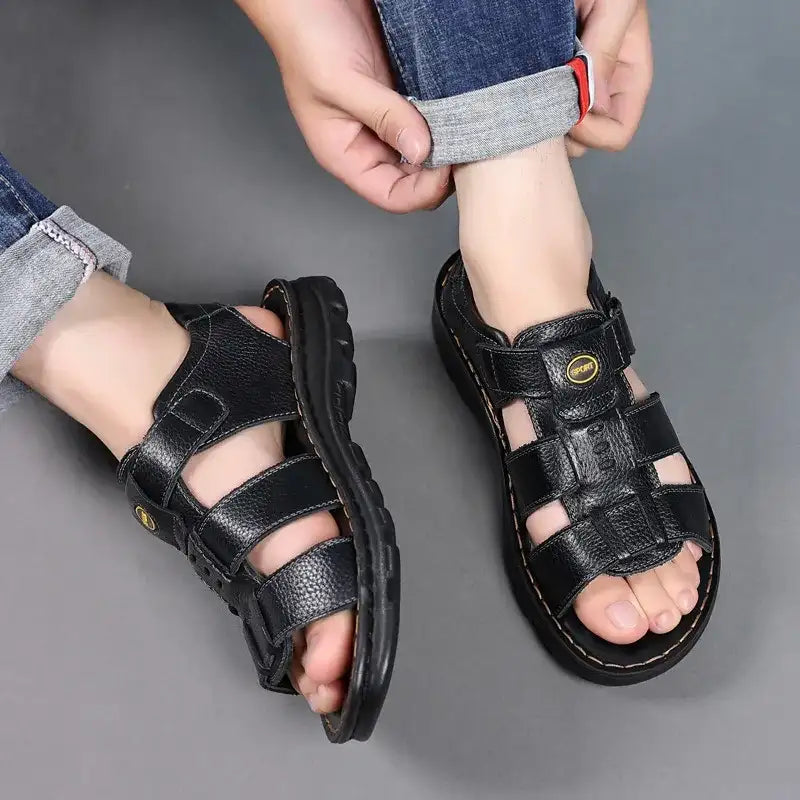 Handsome genuine leather shoes men sandals summer footwear