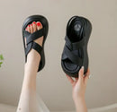 New Summer Women Chunky Sandals Leather High Platform Trainers Breathable Casual Slippers Shoes Woman 7.5CM Heels Wedge