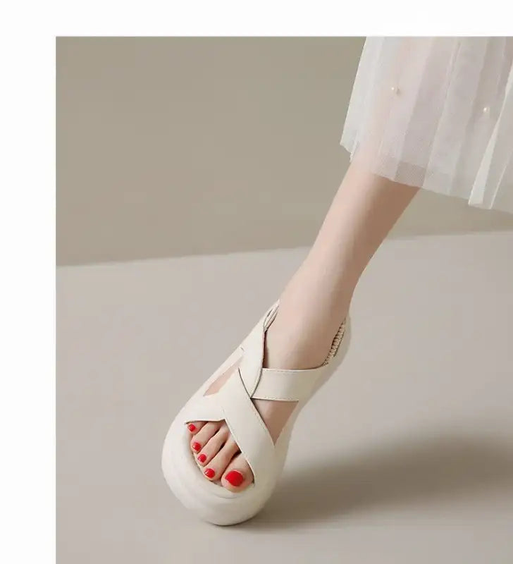 New Summer Women Chunky Sandals Leather High Platform Trainers Breathable Casual Slippers Shoes Woman 7.5CM Heels Wedge