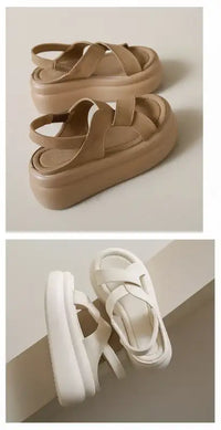 New Summer Women Chunky Sandals Leather High Platform Trainers Breathable Casual Slippers Shoes Woman 7.5CM Heels Wedge