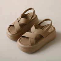 New Summer Women Chunky Sandals Leather High Platform Trainers Breathable Casual Slippers Shoes Woman 7.5CM Heels Wedge