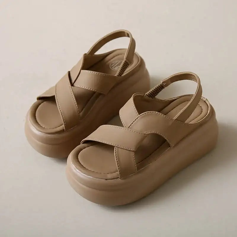 Gorgeous Beige and Black High Platform Sandals
