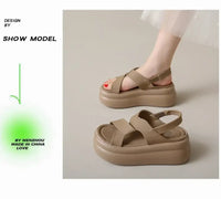 New Summer Women Chunky Sandals Leather High Platform Trainers Breathable Casual Slippers Shoes Woman 7.5CM Heels Wedge