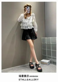 New Summer Women Chunky Sandals Leather High Platform Trainers Breathable Casual Slippers Shoes Woman 7.5CM Heels Wedge