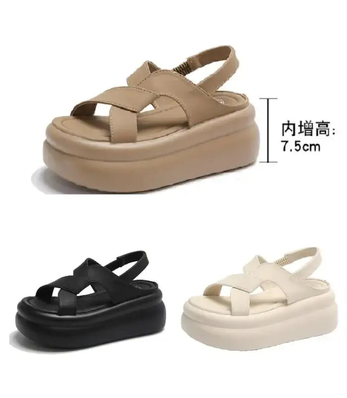 New Summer Women Chunky Sandals Leather High Platform Trainers Breathable Casual Slippers Shoes Woman 7.5CM Heels Wedge