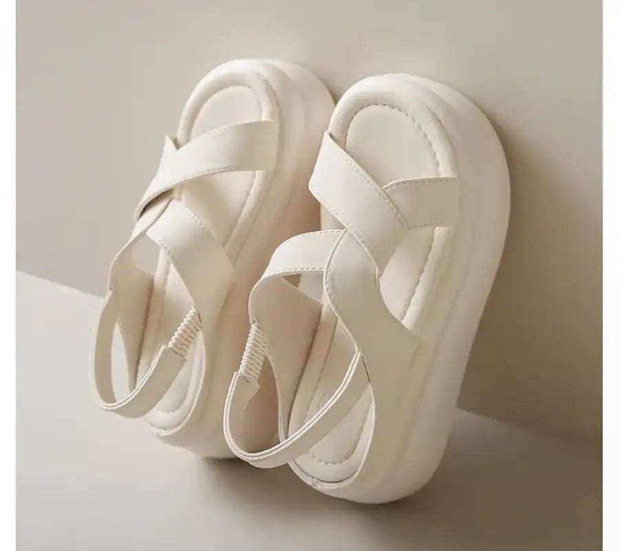 New Summer Women Chunky Sandals Leather High Platform Trainers Breathable Casual Slippers Shoes Woman 7.5CM Heels Wedge