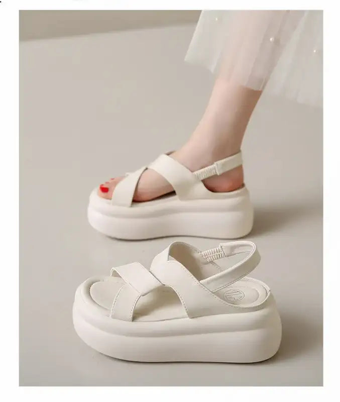 New Summer Women Chunky Sandals Leather High Platform Trainers Breathable Casual Slippers Shoes Woman 7.5CM Heels Wedge