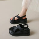 New Summer Women Chunky Sandals Leather High Platform Trainers Breathable Casual Slippers Shoes Woman 7.5CM Heels Wedge