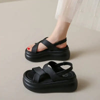 New Summer Women Chunky Sandals Leather High Platform Trainers Breathable Casual Slippers Shoes Woman 7.5CM Heels Wedge