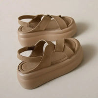 New Summer Women Chunky Sandals Leather High Platform Trainers Breathable Casual Slippers Shoes Woman 7.5CM Heels Wedge