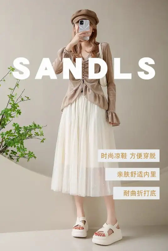 New Summer Women Chunky Sandals Leather High Platform Trainers Breathable Casual Slippers Shoes Woman 7.5CM Heels Wedge