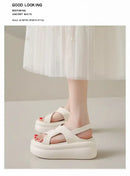 New Summer Women Chunky Sandals Leather High Platform Trainers Breathable Casual Slippers Shoes Woman 7.5CM Heels Wedge