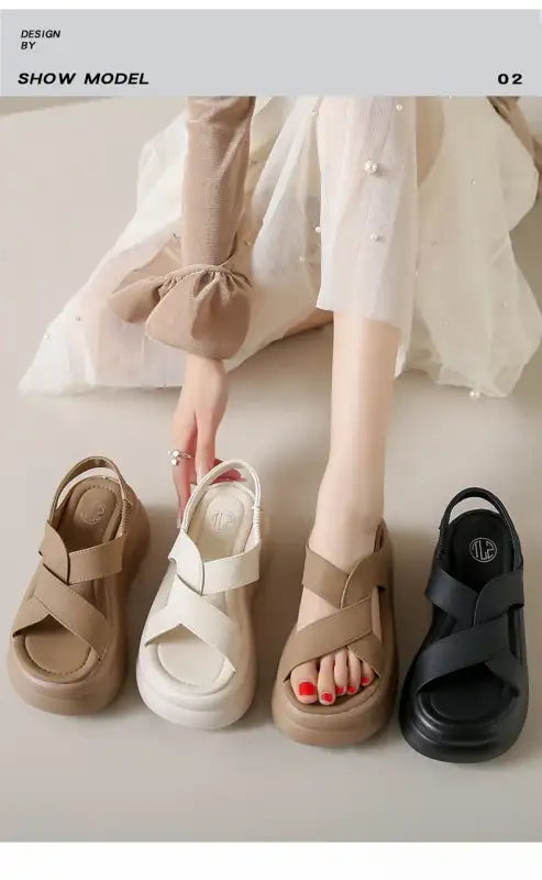 New Summer Women Chunky Sandals Leather High Platform Trainers Breathable Casual Slippers Shoes Woman 7.5CM Heels Wedge