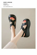 New Summer Women Chunky Sandals Leather High Platform Trainers Breathable Casual Slippers Shoes Woman 7.5CM Heels Wedge