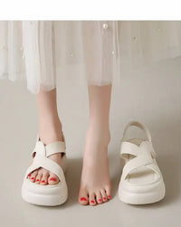 New Summer Women Chunky Sandals Leather High Platform Trainers Breathable Casual Slippers Shoes Woman 7.5CM Heels Wedge