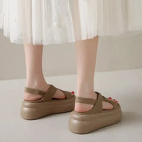 New Summer Women Chunky Sandals Leather High Platform Trainers Breathable Casual Slippers Shoes Woman 7.5CM Heels Wedge