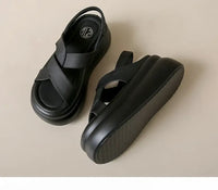 New Summer Women Chunky Sandals Leather High Platform Trainers Breathable Casual Slippers Shoes Woman 7.5CM Heels Wedge