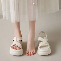 New Summer Women Chunky Sandals Leather High Platform Trainers Breathable Casual Slippers Shoes Woman 7.5CM Heels Wedge
