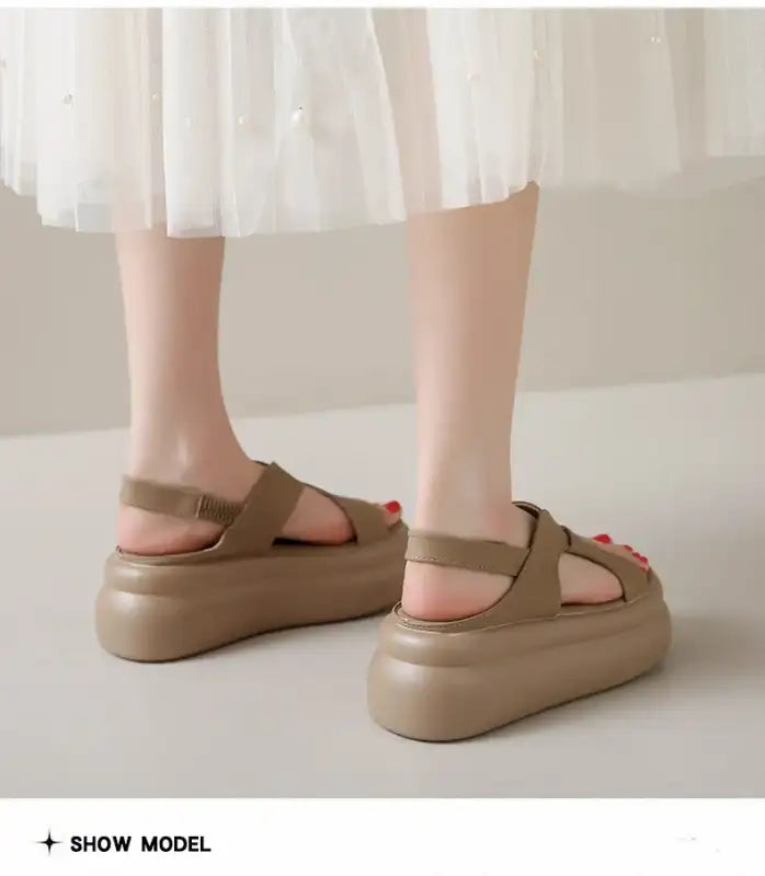 New Summer Women Chunky Sandals Leather High Platform Trainers Breathable Casual Slippers Shoes Woman 7.5CM Heels Wedge