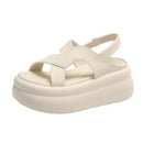 New Summer Women Chunky Sandals Leather High Platform Trainers Breathable Casual Slippers Shoes Woman 7.5CM Heels Wedge